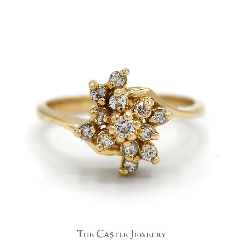 ladies rings with yellow citrine -1/4cttw Diamond Starburst Cluster Ring in 14k Yellow Gold