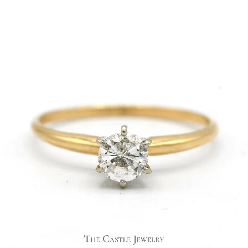 ladies rings white gold -.60ct Round Diamond Solitaire Engagement Ring in 14k Yellow Gold 6 Prong Tiffany Mounting