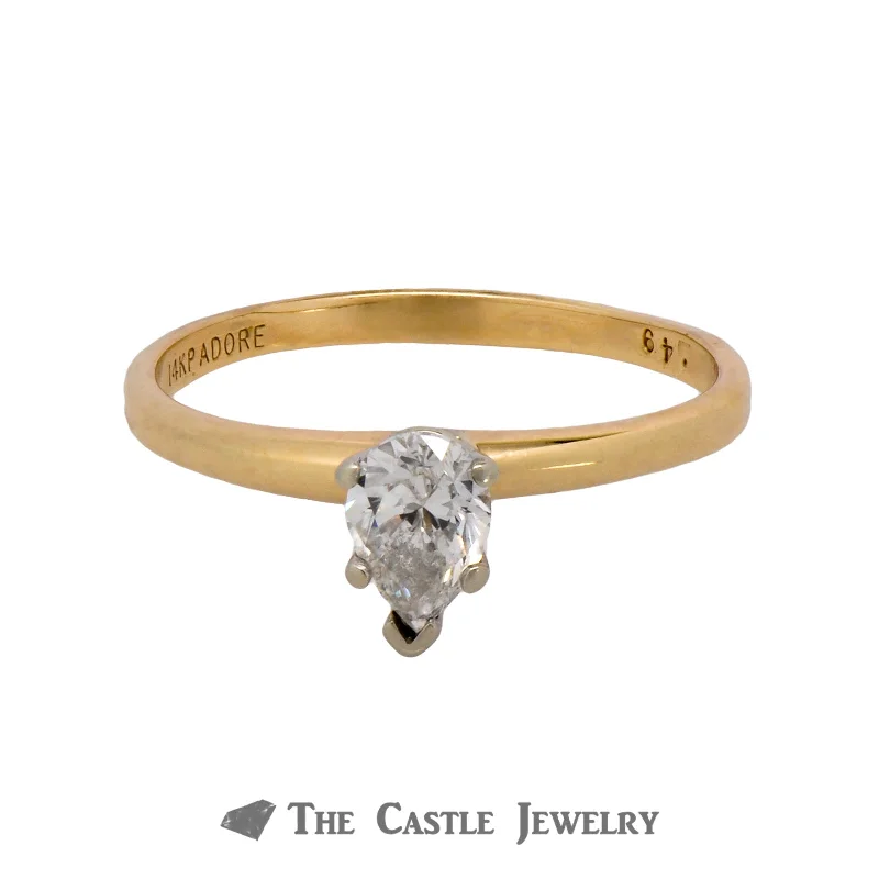 ladies rings layered style -Lovely .49ct Pear Shaped Solitaire Diamond Engagement Ring Crafted in 14K Yellow Gold