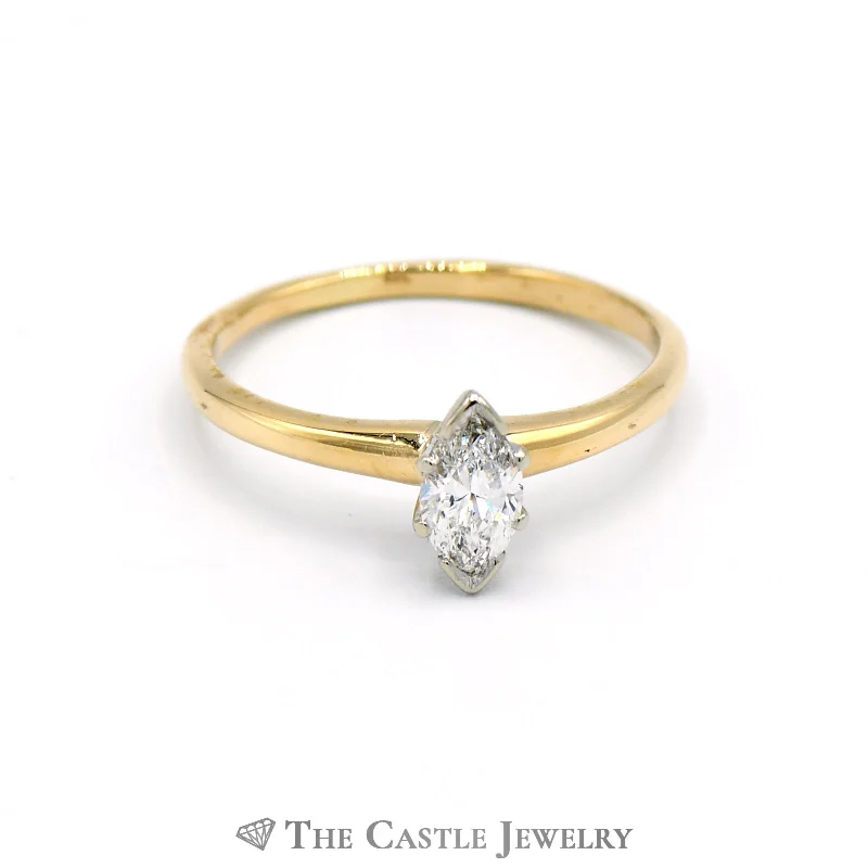 ladies rings boho chic -Marquise Cut .45 Carat Solitaire Engagement Ring in 14k Yellow Gold