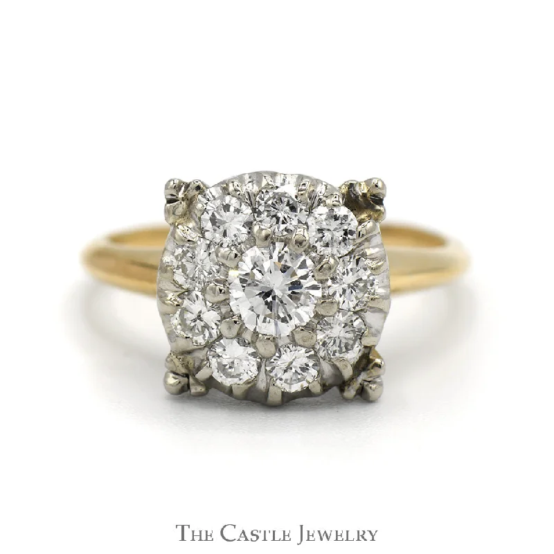 ladies rings anniversary gift -1cttw Round Shaped Diamond Cluster Ring in 14k Yellow Gold