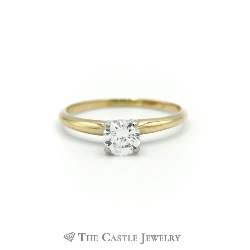 ladies rings timeless beauty -Round Brilliant Cut .50carat Diamond Engagement Ring SI2/H in 14K Yellow Gold