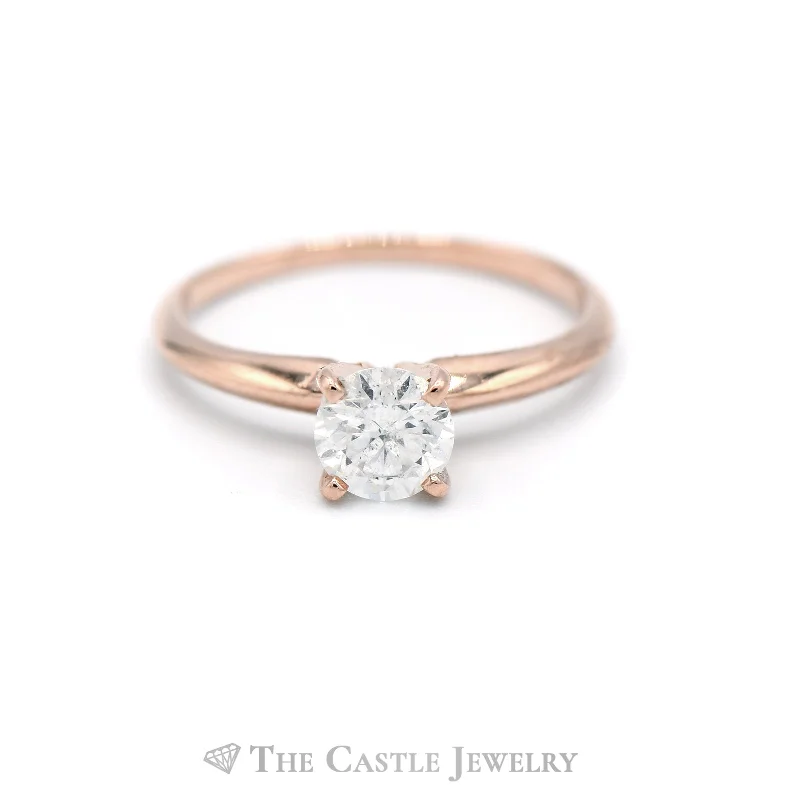 ladies rings with birthstone -1/2ct Round Brilliant Cut Diamond Solitaire Engagement Ring in 14k Rose Gold