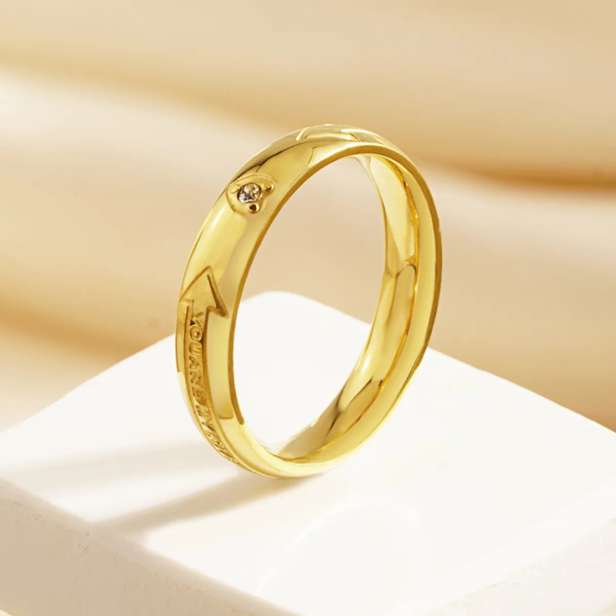 ladies rings silver design -Simple Style Heart Shape Arrow Stainless Steel Polishing Plating Inlay Zircon 18k Gold Plated Rings