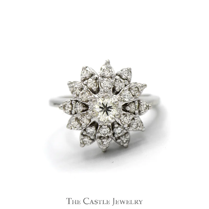 ladies rings trendy minimalist -1/2cttw Starburst Diamond Cluster Ring in 14k White Gold