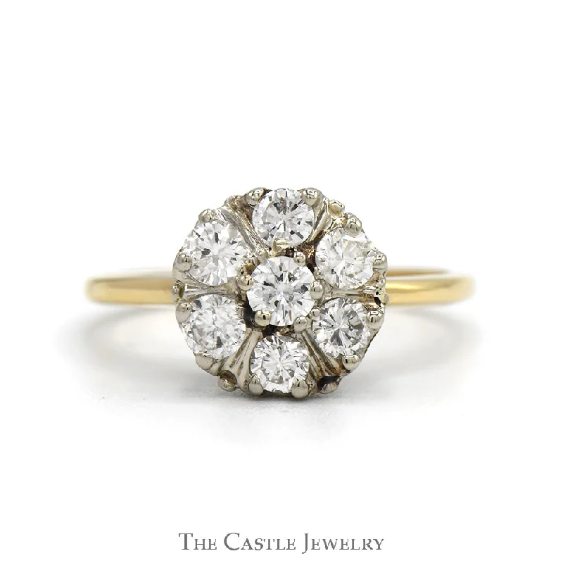 ladies rings anniversary gift -1cttw 7 Round Diamond Cluster Ring in 14k Yellow Gold