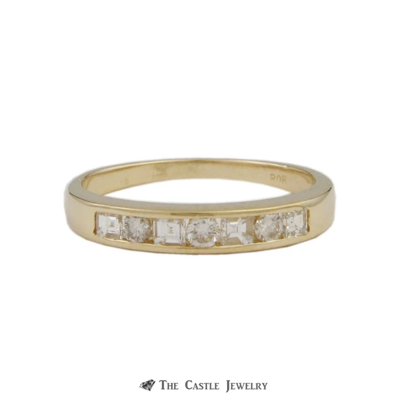 ladies rings for casual wear -Diamond Wedding Band w/ .38cttw Channel Set Round & Princess Cut Diamonds in 14k