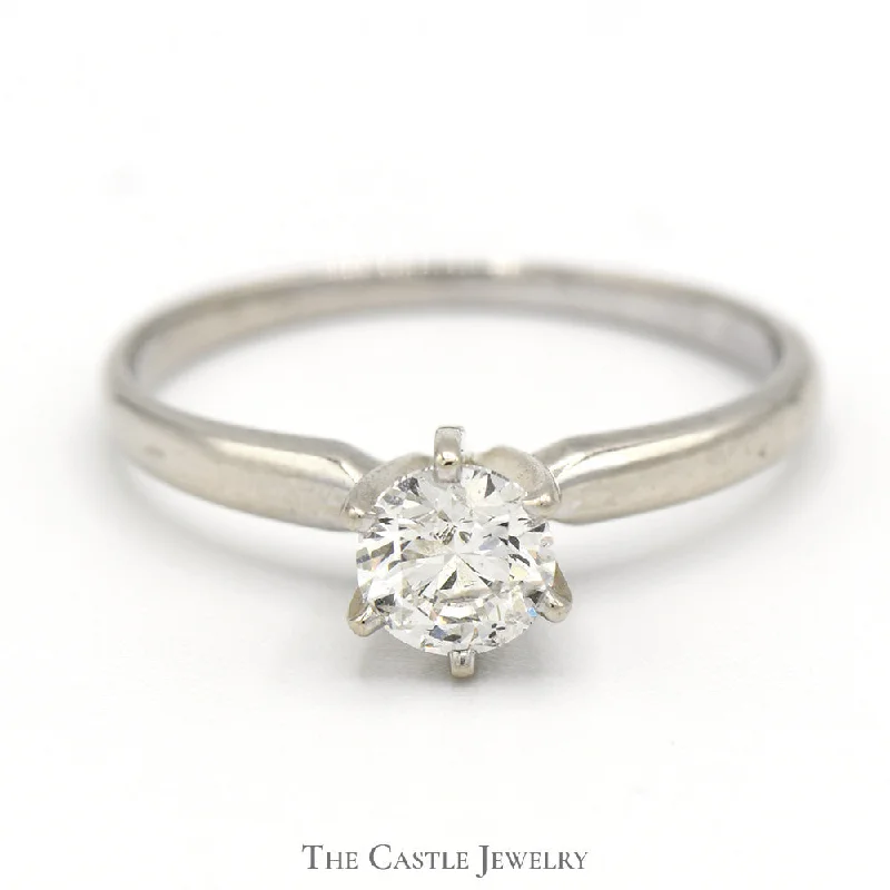 ladies rings for mother -.59CT Round Cut Diamond Solitaire Engagement Ring in 14KT White Gold