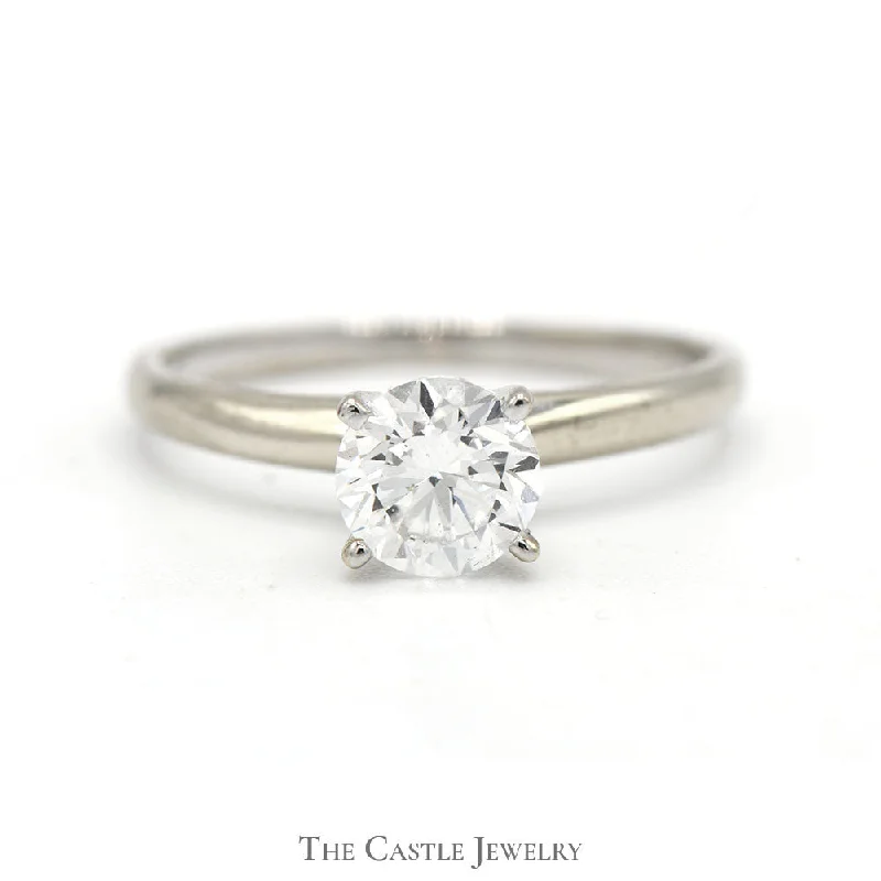 ladies rings gold band -Lab Grown 1ct SI2 E Diamond Solitaire Engagement Ring in 14k White Gold