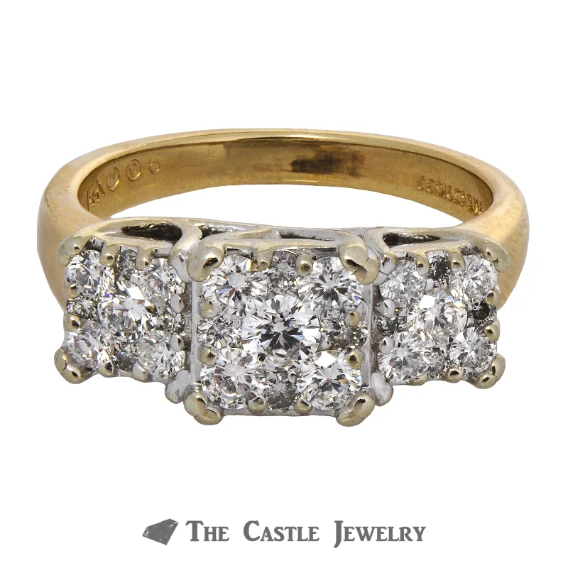 ladies rings affordable price -Square Cluster Engagement Ring 1cttw in 14K Yellow Gold