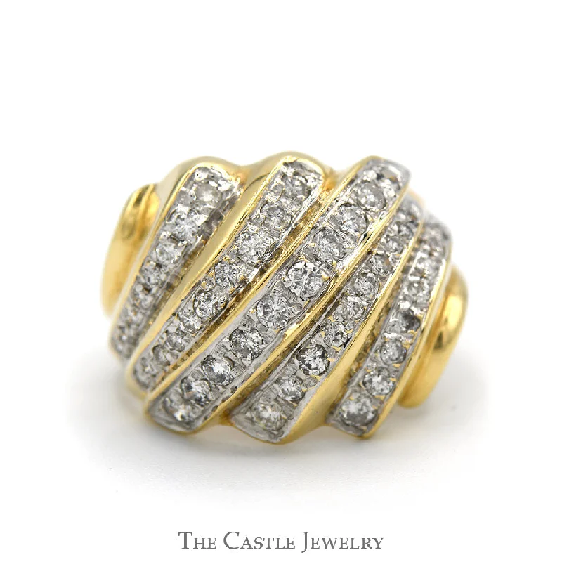 ladies rings with topaz -Dome Style 1cttw Diamond Cluster Ring in 14k Yellow Gold