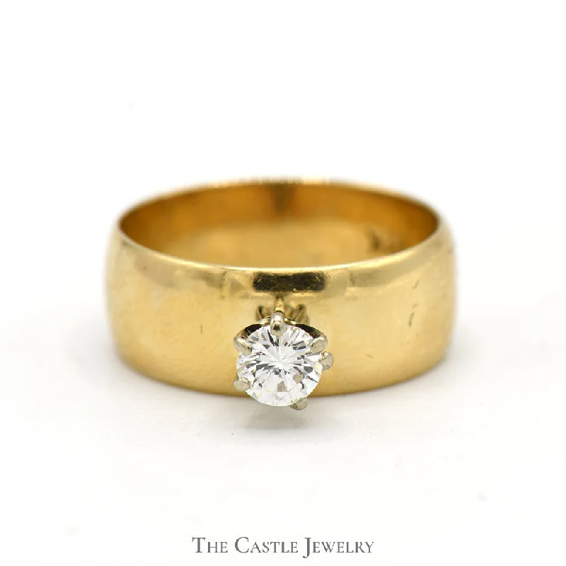 ladies rings with birthstone -.33ct Round Diamond Solitaire Ring with Wide 7mm Band in 14k Yellow Gold