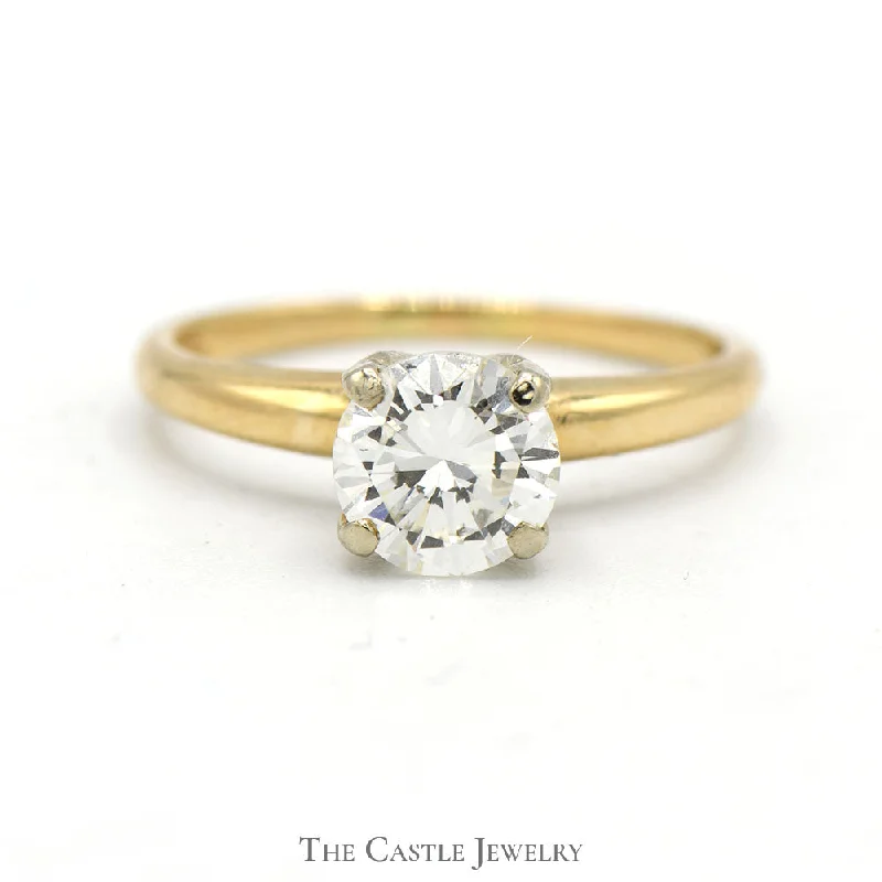 ladies rings with gemstone -.94ct Round Diamond Solitaire Engagement Ring in 14k Yellow Gold 4 Prong Mounting