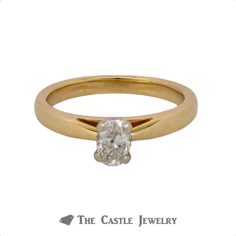 ladies rings for casual wear -Oval Cut .48ct Diamond Solitaire Engagement Ring in 14k Yellow Gold