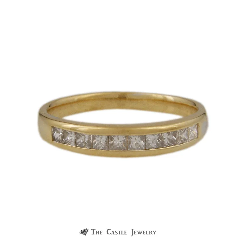 ladies rings with topaz -Tiffany & Co. .75cttw Channel Set Princess Cut Diamond Wedding Band