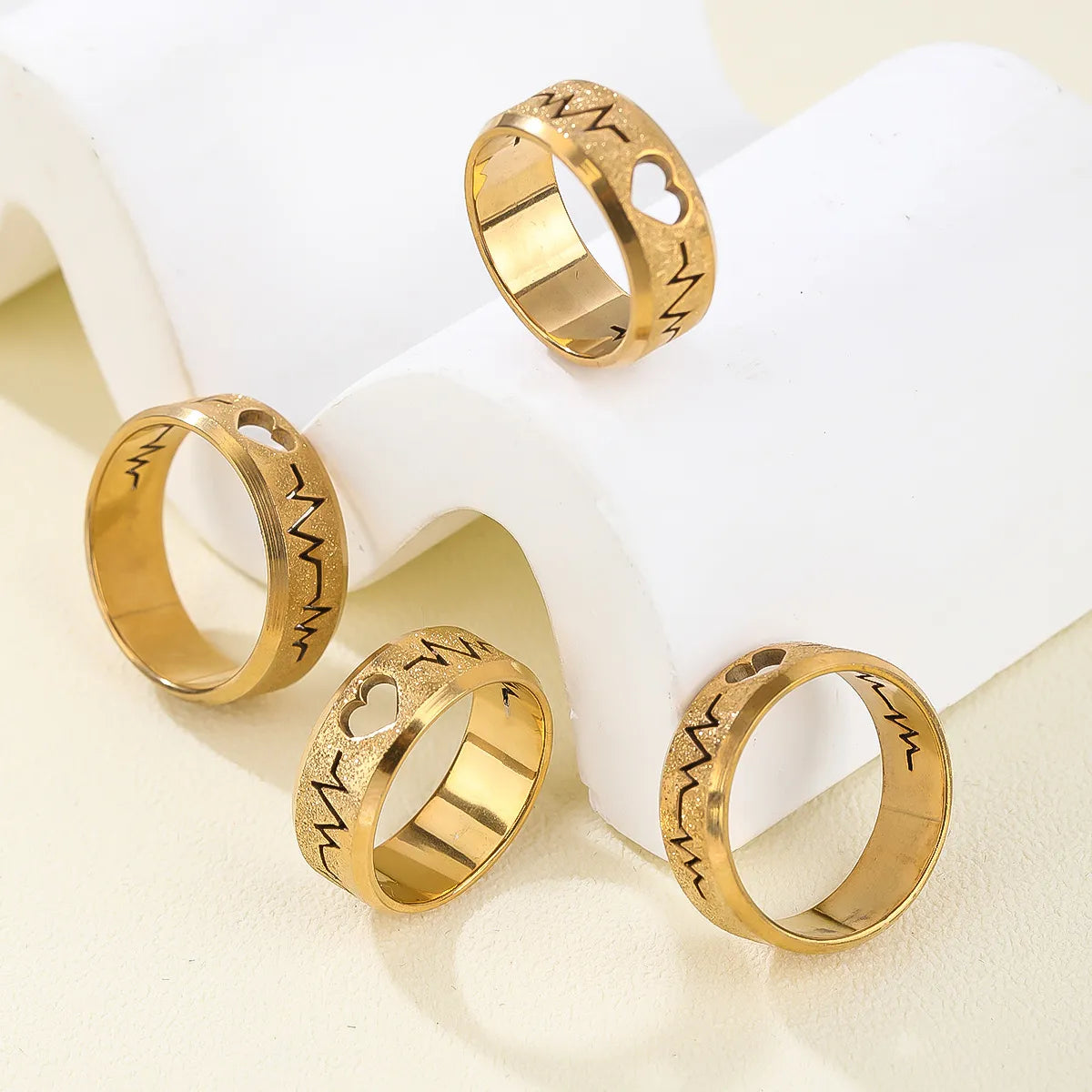 ladies rings adjustable size -Titanium Steel Retro Geometric Letter Lines Plating Rings