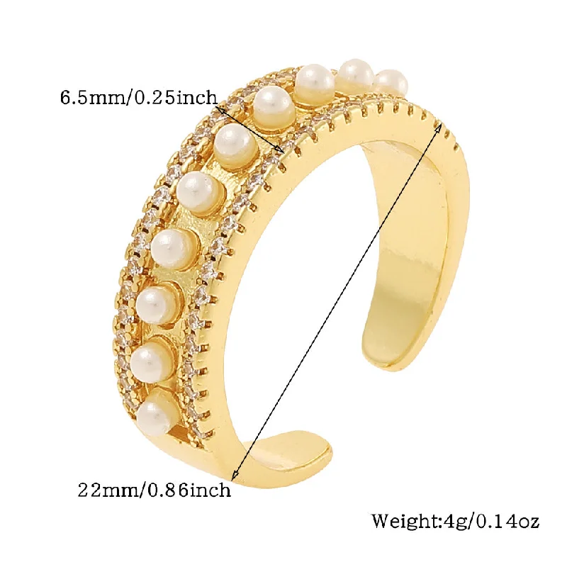 ladies rings handmade unique -Lady Heart Shape Copper Plating Inlay Artificial Pearls Zircon Open Rings