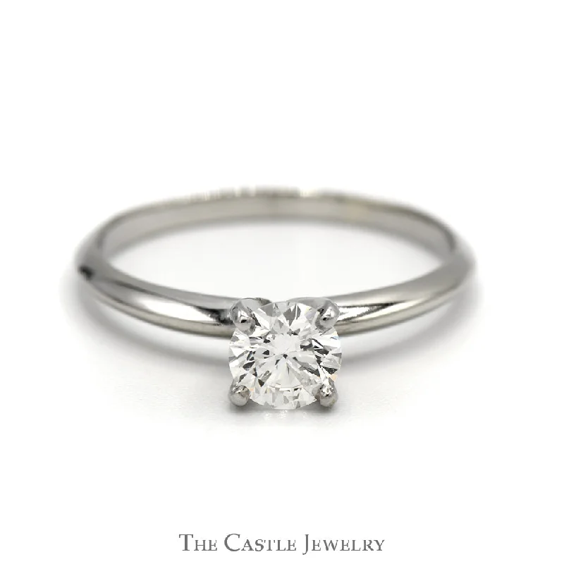 ladies rings two tone -.70ct Round Diamond Solitaire Engagement Ring in 14k White Gold