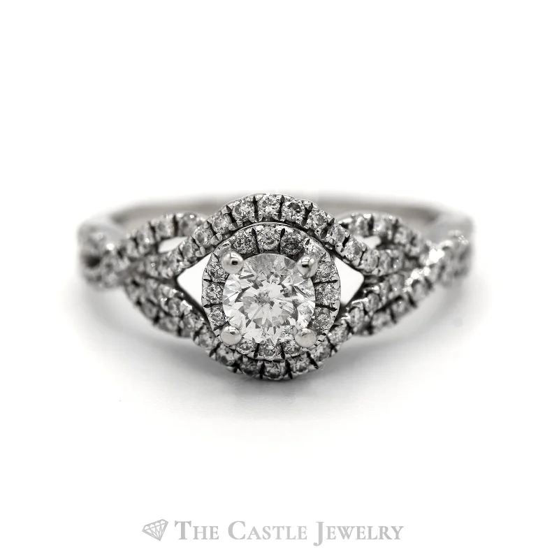 ladies rings for anniversary -1CTTW Diamond Engagement Ring with Accents in 14KT White Gold