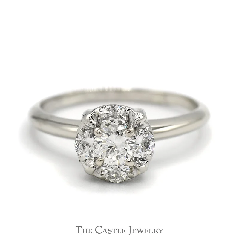 ladies rings adjustable size -1cttw 5 Round Diamond Cluster Engagement Ring in 14k White Gold