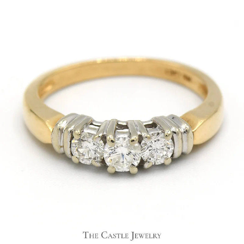 ladies rings for gift ideas -1/2cttw Three Stone Diamond Engagement Ring in 14k Yellow Gold