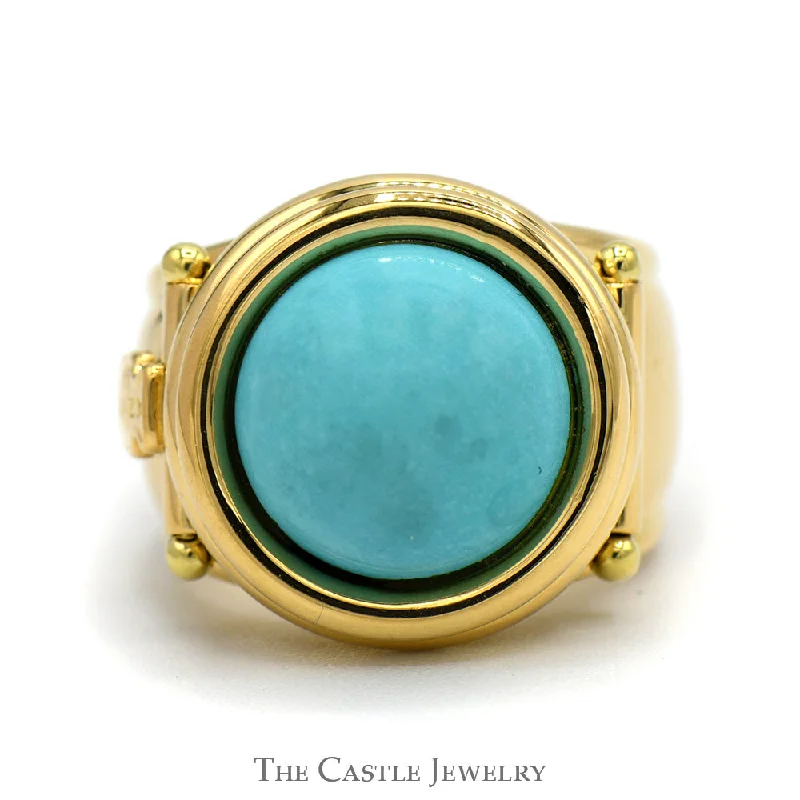 ladies rings stylish modern -Round Turquoise Cuff Ring in 18k Yellow Gold