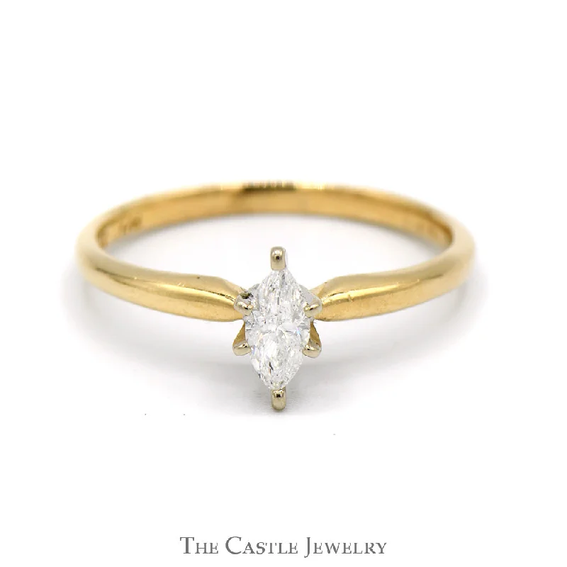 ladies rings minimalist design -1/4ct Marquise Cut Diamond Solitaire Engagement Ring in 14k Yellow Gold