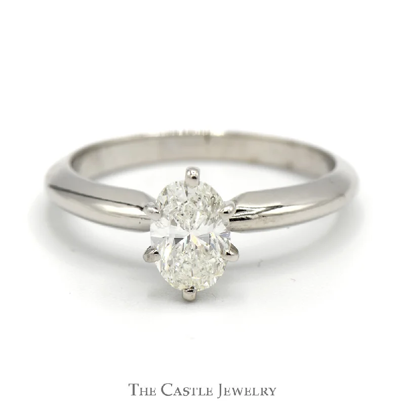 ladies rings modern style -3/4cttw Oval Diamond Solitaire Engagement Ring in 14k White Gold Tiffany Mounting