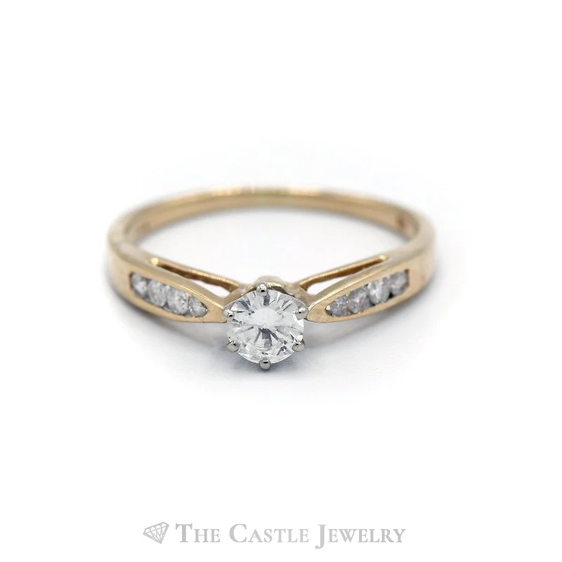 ladies rings for daily use -.50CTTW Diamond Solitaire with Diamond Accents Engagement Ring in 14KT Yellow Gold