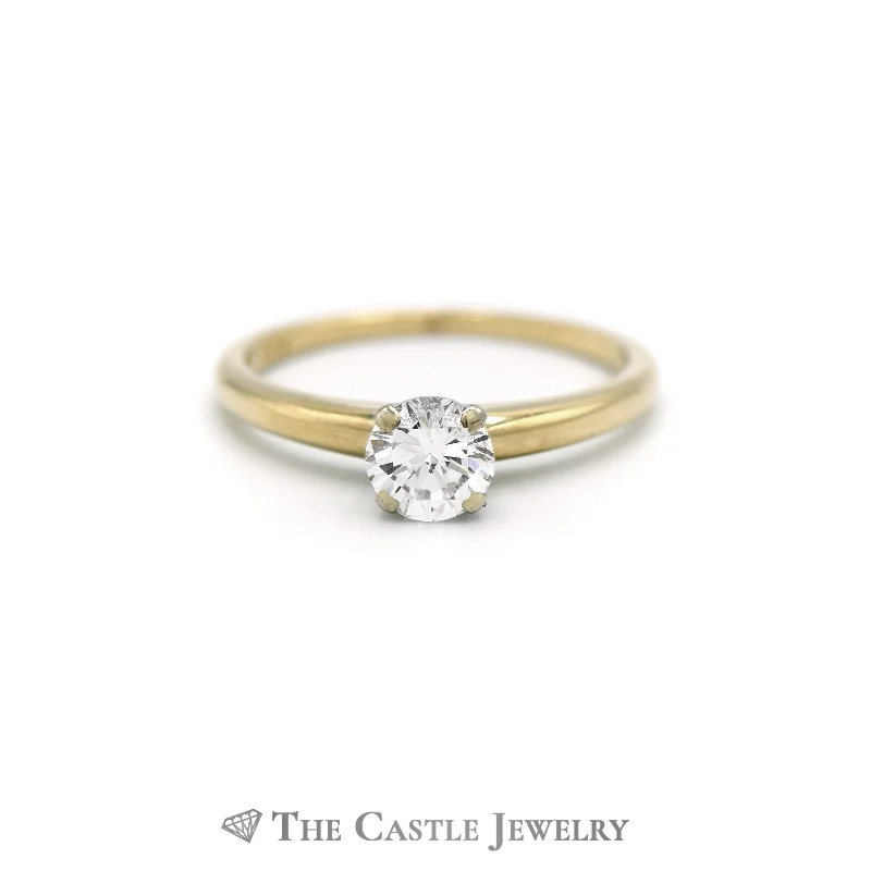 ladies rings with star design -Lovely Round Brilliant Cut Diamond Solitaire Engagement Ring in 14K Yellow Gold