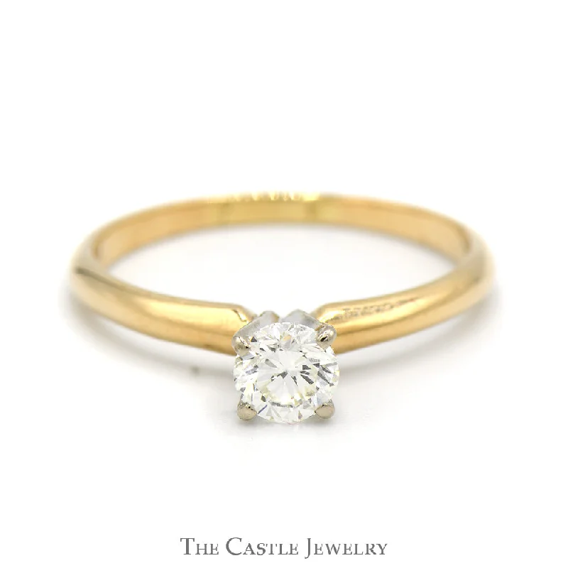 ladies rings eternity band -1/2ct Round Diamond Solitaire Engagement Ring in 14k Yellow Gold