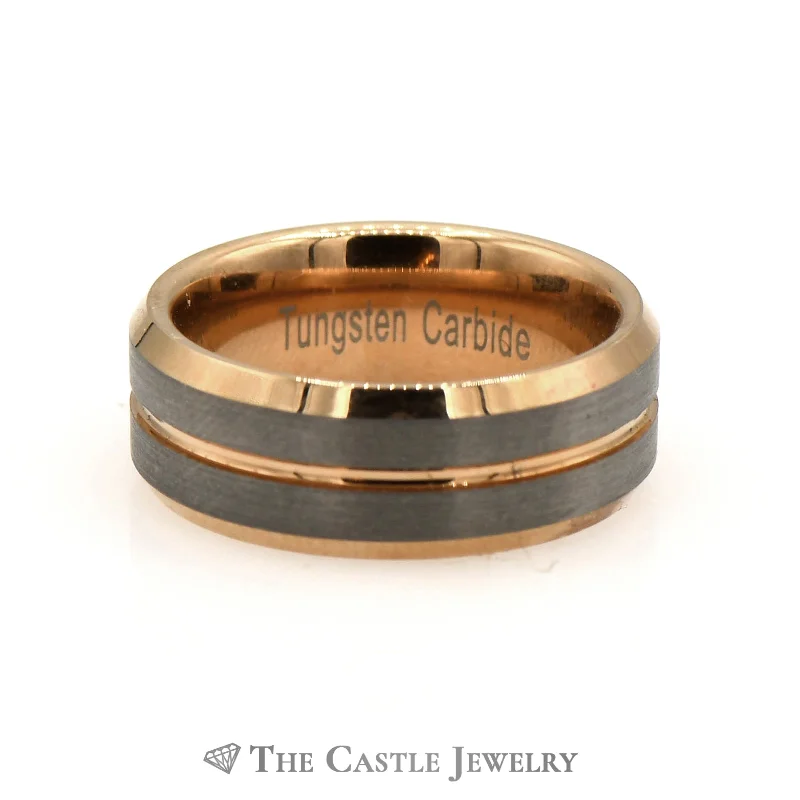 ladies rings for anniversary -Gent's Tungsten Carbide And Rose Gold Tone Wedding Band