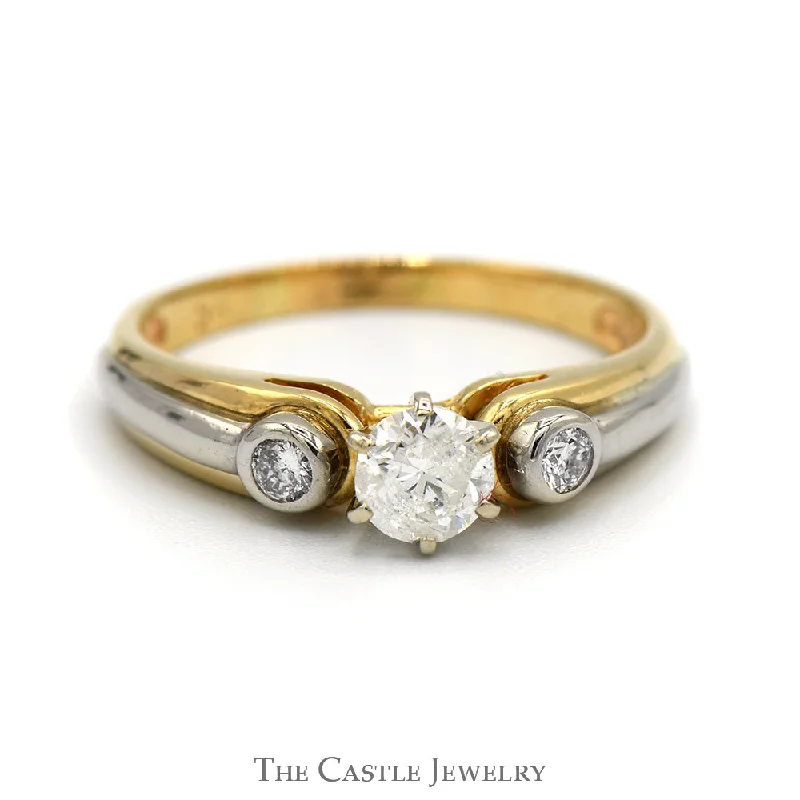 ladies rings heart shaped -Three Stone Diamond Engagement Ring in Two Tone 10k Yellow and White Gold