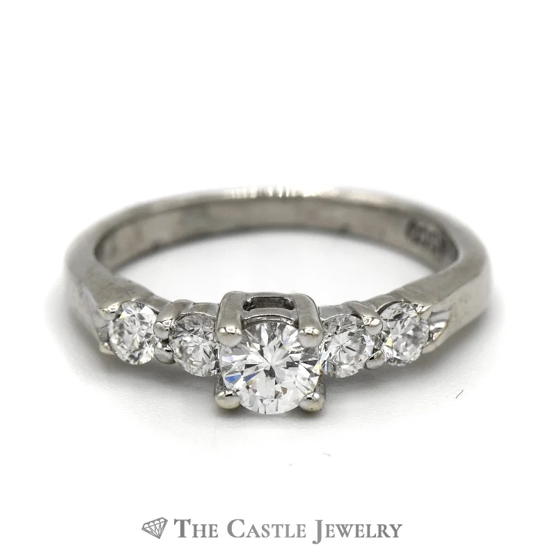 ladies rings dainty look -1/2cttw Round Diamond Enagagement Ring with Diamond Accented Sides in 14k White Gold