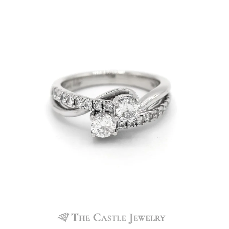 ladies rings bold design -1CTTW Ever Us Bypass Designed Engagement Ring in 14KT White Gold