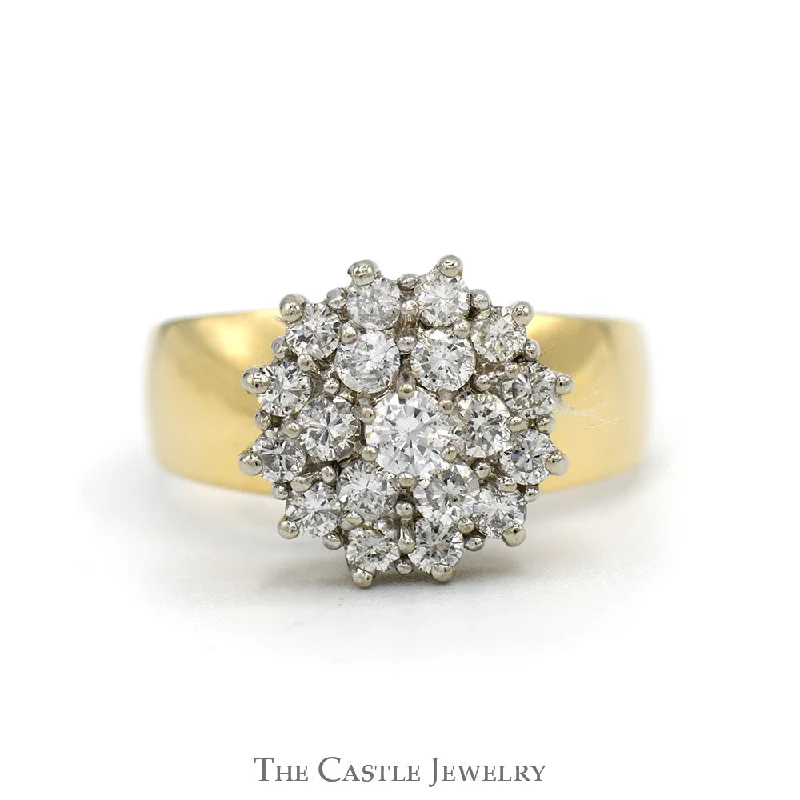 ladies rings for gift ideas -3/4cttw Starburst Diamond Cluster Ring with Wide Polished Sides in 14k Yellow Gold