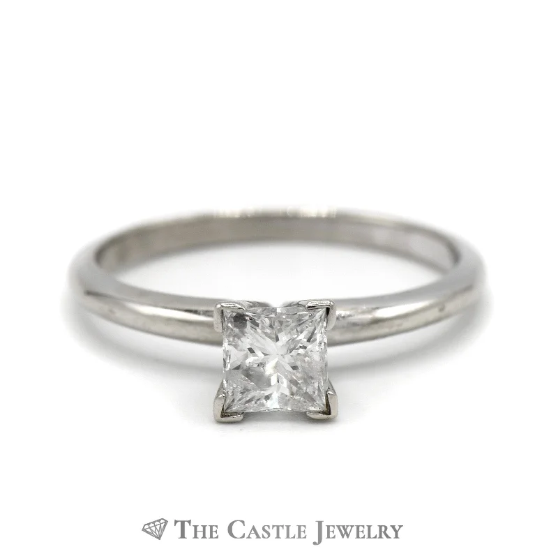 ladies rings classic style -Princess Cut Diamond Solitaire Engagement Ring in 14k White Gold Tiffany Mounting