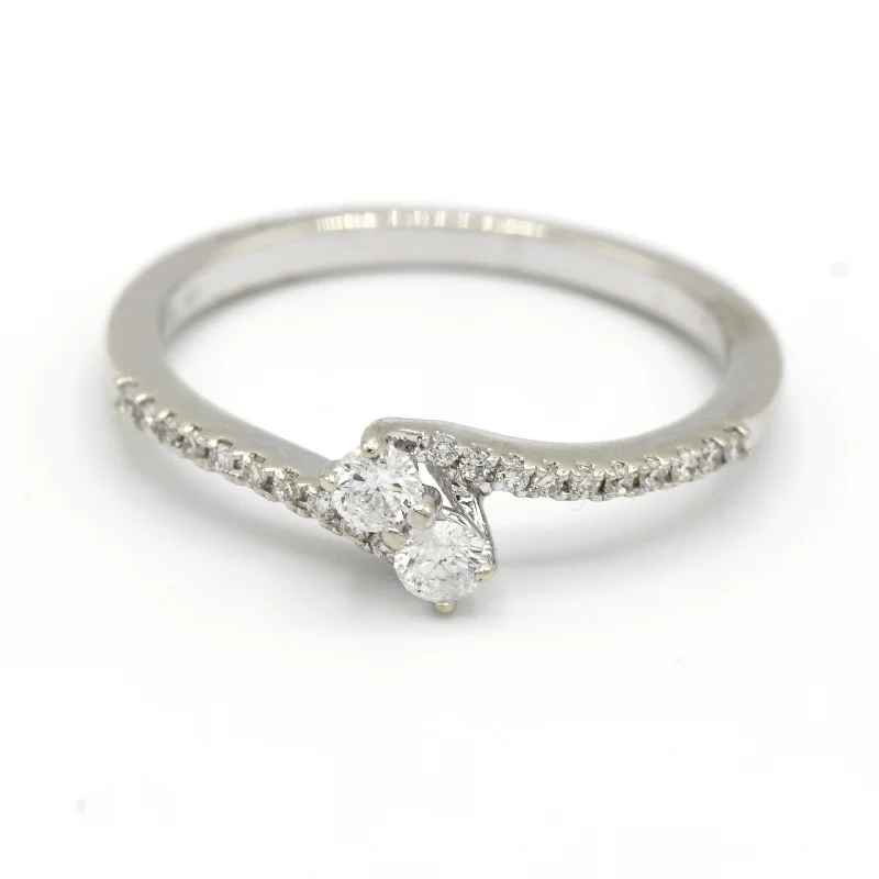 ladies rings layered style -True Love/Best Friend Double Diamond Bypass Ring with Diamond Accents in 14k White Gold