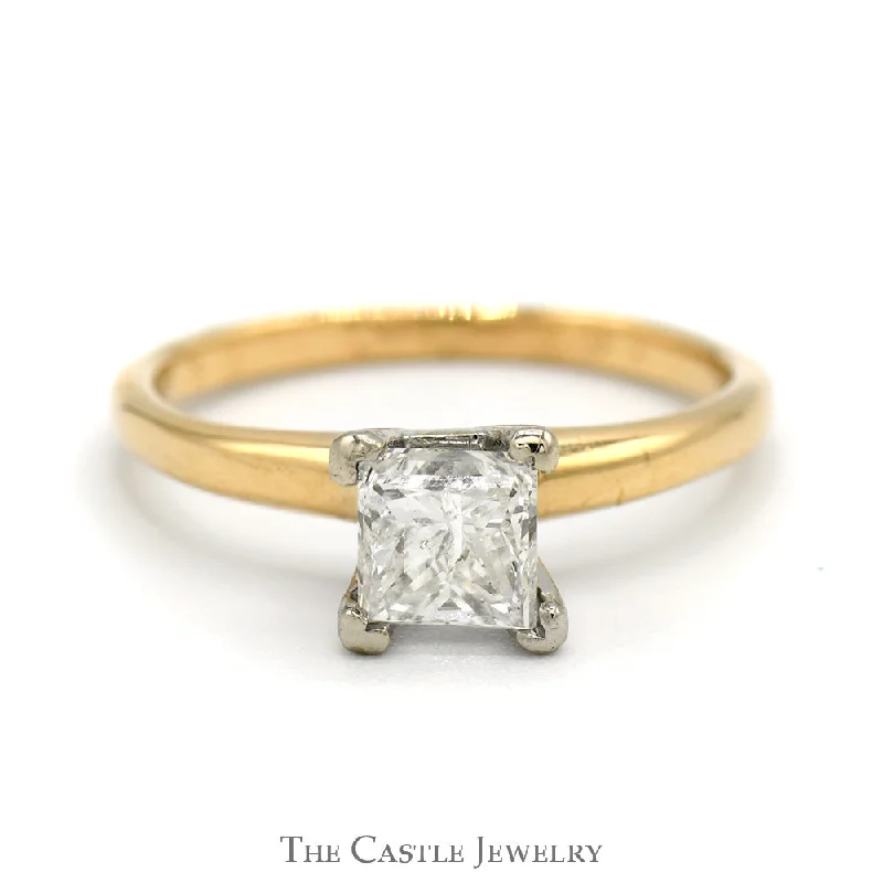 ladies rings handmade unique -.98ct Princess Cut Diamond Solitaire Engagement Ring in 14k Yellow Gold