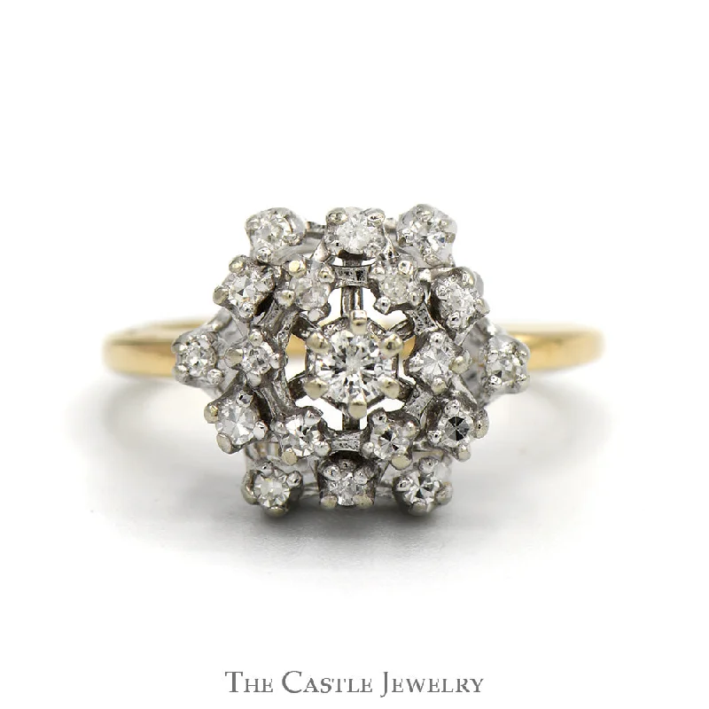 ladies rings with white pearls -Starburst .35cttw Diamond Cluster Ring in 14k Yellow Gold