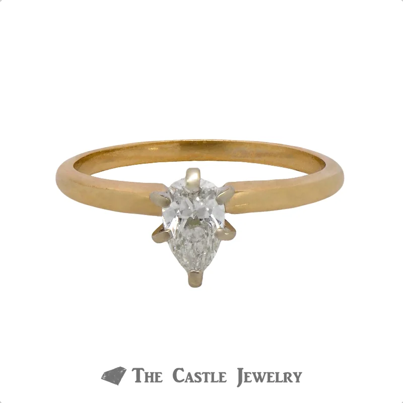 ladies rings for party -Pear Cut 1/2 carat Solitaire Engagement Ring in 14K Yellow Gold