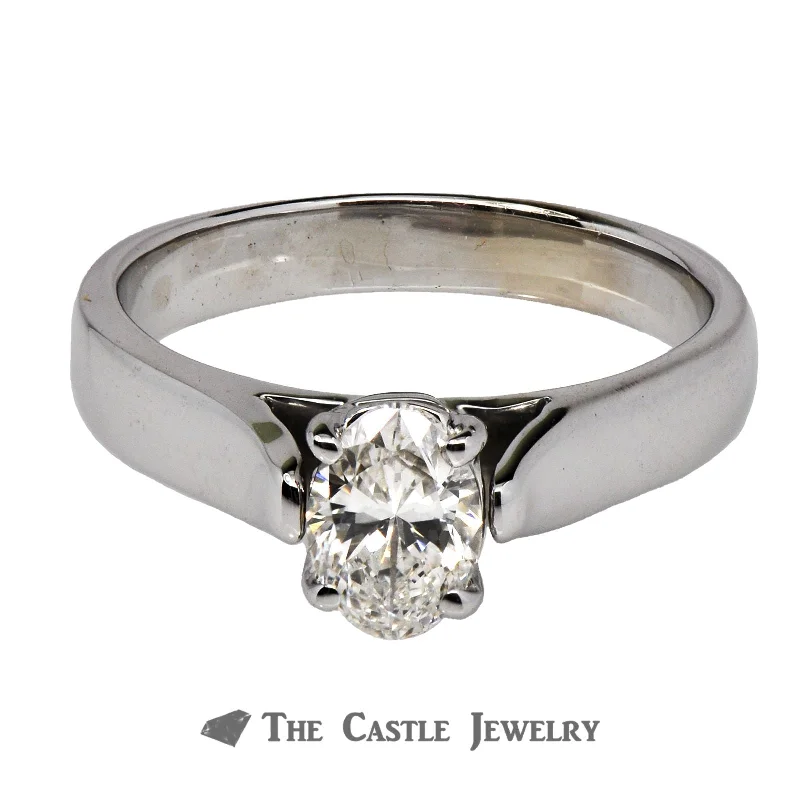 ladies rings with diamond accent -Oval Cut Diamond Engagement Ring .76ct VS2/G 14K White Gold