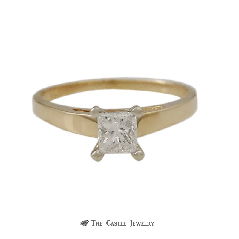 ladies rings handmade unique -Princess Cut .55ct Diamond Solitaire Engagement Ring in 14K Gold Cathedral Mount