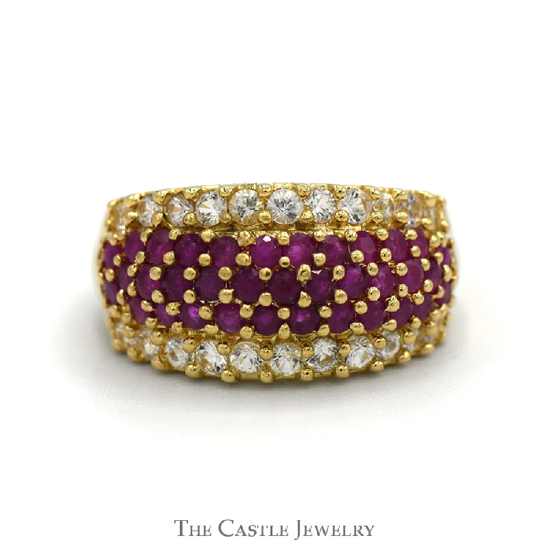 ladies rings for birthday -Ruby and White Sapphire Cluster Dome Ring in 14k Yellow Gold