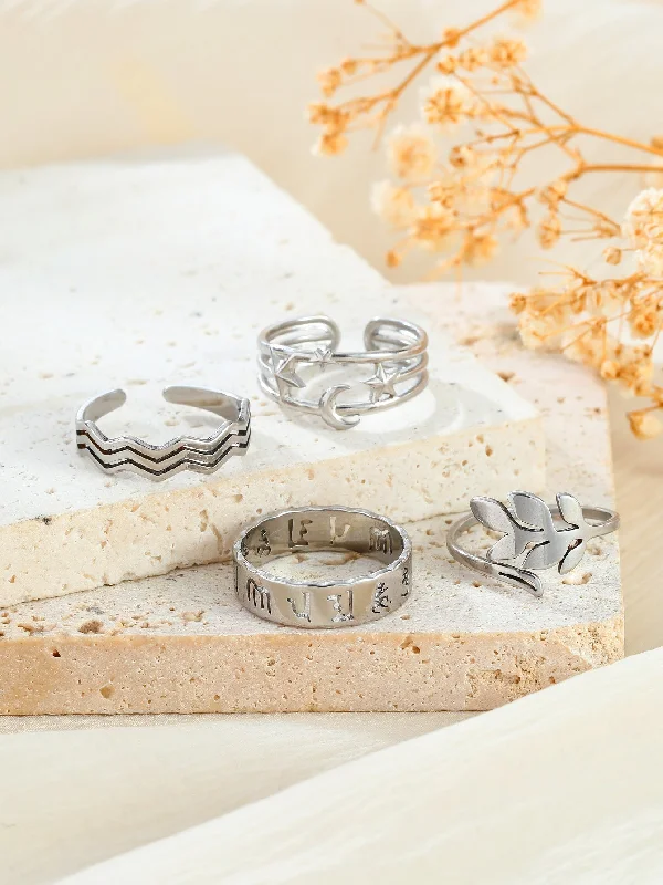 ladies rings with pink sapphire -304 Stainless Steel Casual Commute Leaf Star Waves Rings