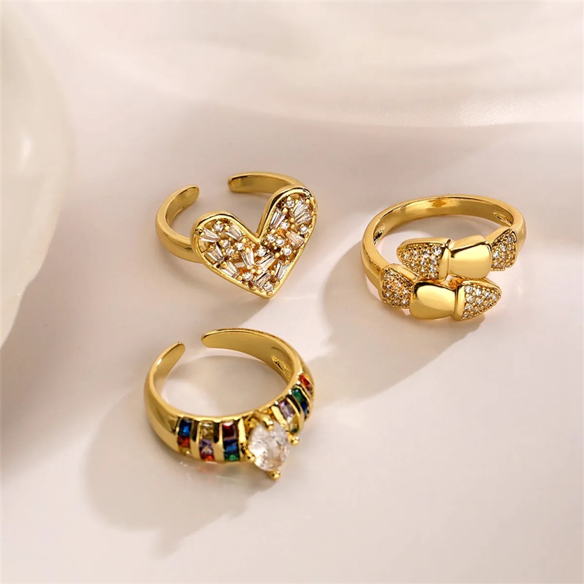 ladies rings custom made -Vintage Style Heart Shape Copper Plating Inlay Zircon Gold Plated Open Rings