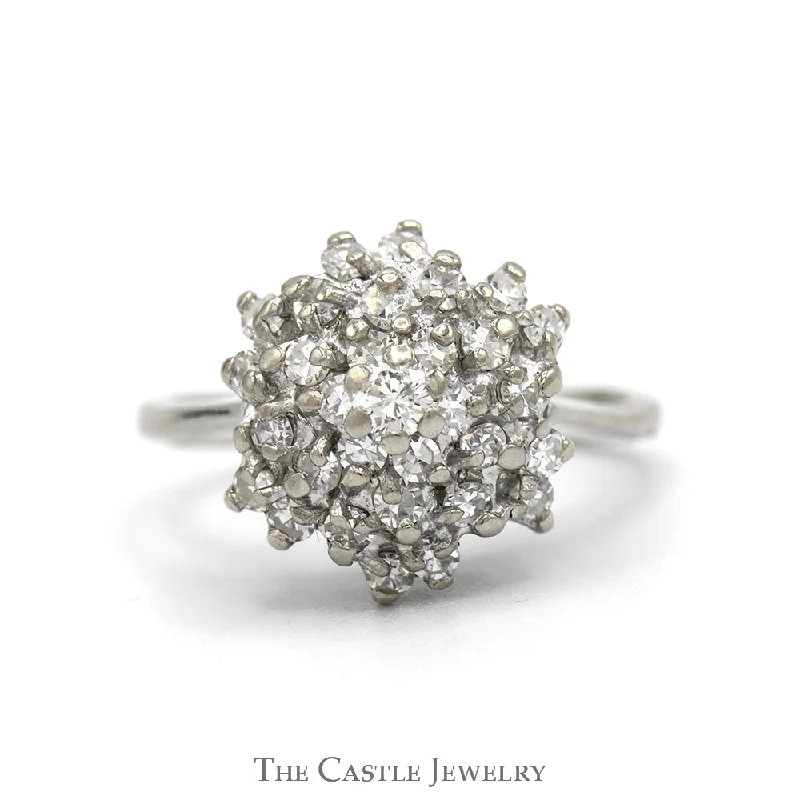 ladies rings affordable price -1cttw Round Diamond Starburst Cluster Ring in 14k White Gold