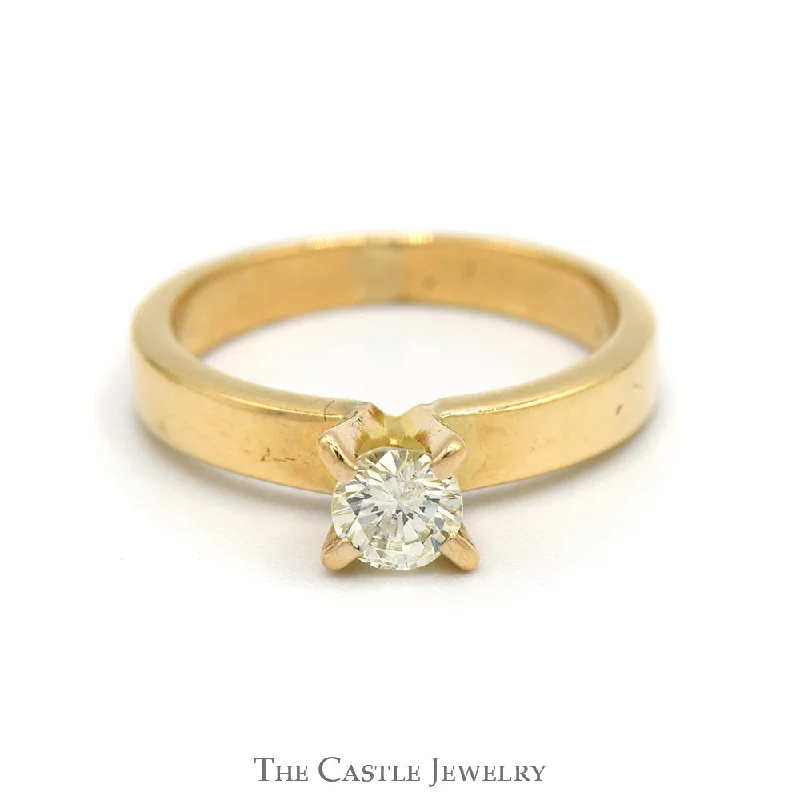 ladies rings handmade unique -1/3ct Round Diamond Solitaire Engagement Ring in 14k Yellow Gold