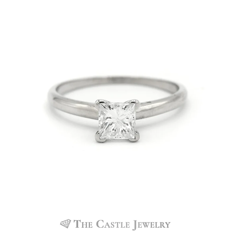 ladies rings with crystals -.79CT Princess Diamond Solitaire Engagement Ring in 14KT White Gold