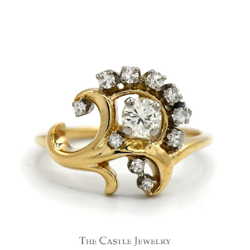 ladies rings with gemstone -Vintage Inspired Freeform Swirled Diamond Cluster Ring in 14k Yellow Gold